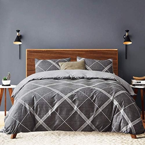 ATsense Duvet Cover King, 100% Cotton Linen Feel Super Soft Comfortable, Boho Bedding Duvet Cover Set Grey, 3-Piece, Durable and Easy Care, Simple Fashion Style Comforter Cover