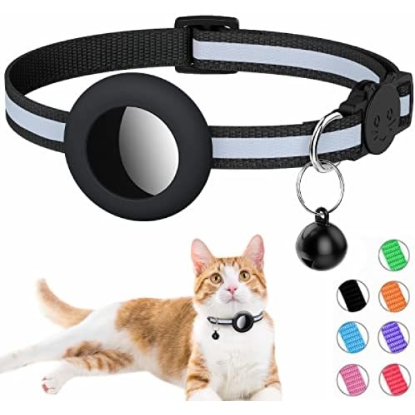 AirTag Cat Collar, Reflective Airtag Cat Collar with Bell and Prefect Size Waterproof Airtag Holder Compatible with Apple Airtag, Nice Cat Collar with Breakaway Safety Buckle for Kitten Puppy