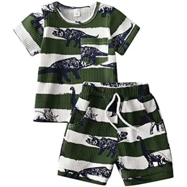 Baby Boy Summer Outfit Infant Short Sleeve T-Shirt Dinosaur Shorts 2PCS Clothes Set