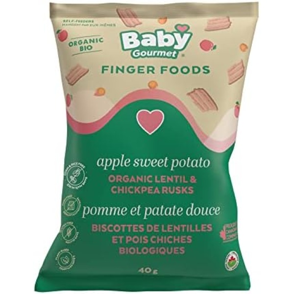 Baby Gourmet Organic Chickpea & Lentil Rusk - Apple Sweet Potato - No Artificial Flavours, Gluten -Free, Dairy- Free, Corn & Rice Free, BPA - Free Packaging - 40G, 4 Pack