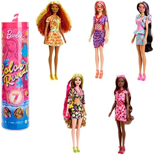 Barbie Color Reveal Doll & Accessories, Scented Sweet Fruit Series, 7 Surprises, 1 Barbie Doll (Styles May Vary)