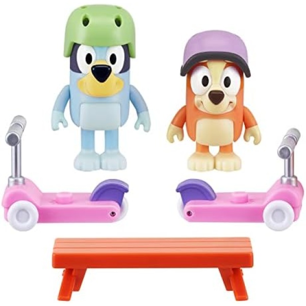 Bluey Vehicle 2-Pack, 2.5-3" Bluey & Bingo Articulated Figures - Scooter Time