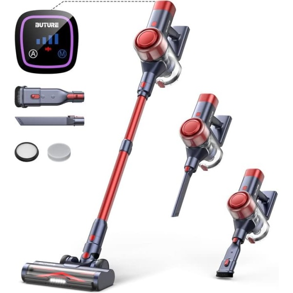 BuTure Cordless Vacuum Cleaner,33KPA 450W Powerful Stick Vacuum with LED Touch Screen, Anti-Winding Brush and Wall-Mounted Charging,Automatic Dust Detection,Vacuum Cleaner with 55min Runtime