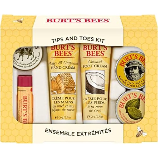 Burt's Bees Tips and Toes Kit, 6 Products, Lip Balm, Almond Milk Hand Cream, Hand Salve, Honey and Grapeseed Hand Cream, Cuticle Cream & Foot Cream, Travel Size