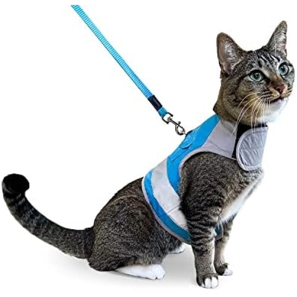 CAT SCHOOL Cat Harness and Leash Set for Walks & Travel - Secure Cat Vest Harness with 10’ Long Leash with Easy Instructions