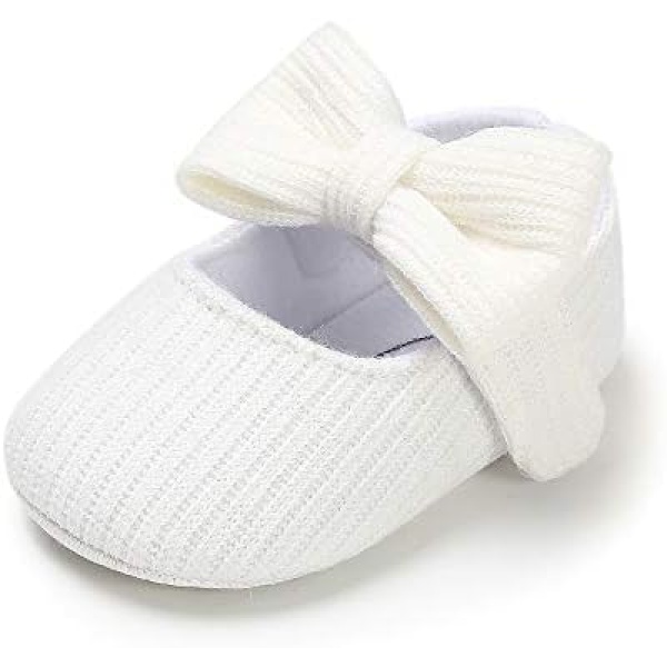 CLOUCKY Baby Girls Bowknot Flat Shoes Soft Sole Mary Jane Ballet Prewalker Crib Dress Shoes