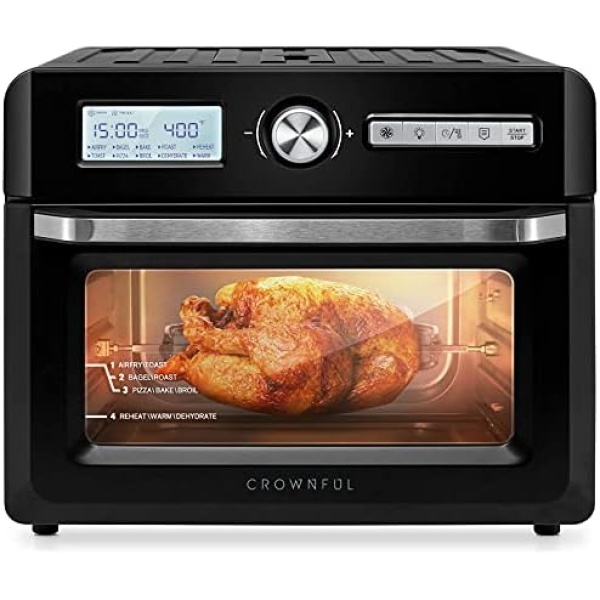 CROWNFUL 19 Quart Air Fryer Toaster Oven, Convection Roaster with Rotisserie & Dehydrator, 10-in-1 Countertop Oven, Original Recipe and 8 Accessories Included, UL Listed (Black)