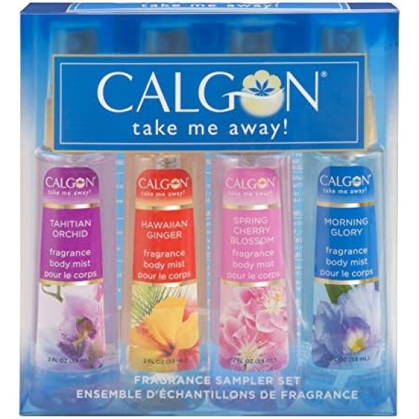 Calgon take me Away 4 Pc Gift Set (Refreshing Body Mist 2.0 Oz Of Spring Cherry Blossom Hawaiian Ginger Morning Glory Tahitian Orchid) for Women By 4 Count