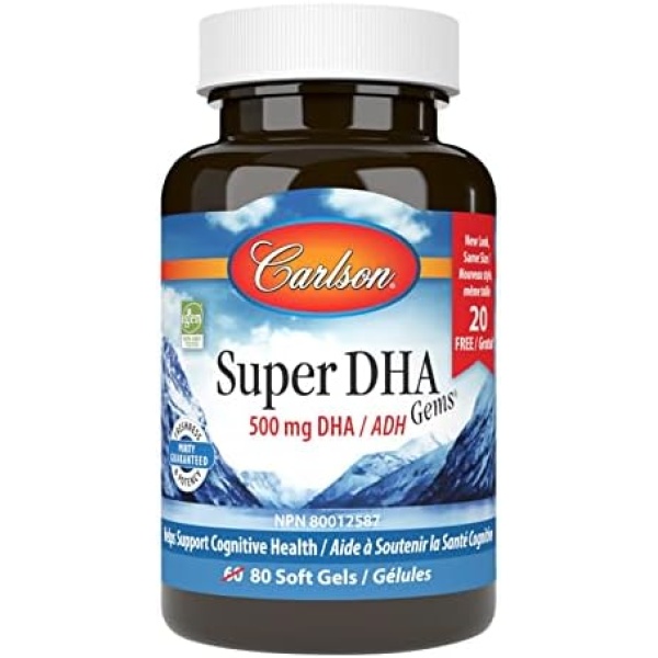 Carlson Labs Super DHA Mineral Supplement Softgels, 500 mg, 80-Count