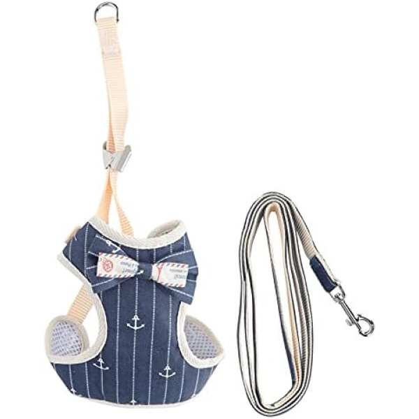 Cat Harness Leash Set, Breathable Cat Vest Harness with Leash Adjustable Cat Chest Strap Harness Cat Harness with Pulling Traction Leash Rope for Cat Dog Walking(Navy Blue Stripe S)