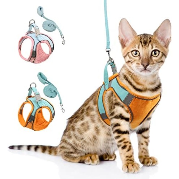 Cat Harness and Leash Set for Walking, Soft Adjustable Vest Harnesses, Full Reflective Strip Easy Control Breathable Vest, Escape Proof Kitten Collar Cat Walking Jacket (Orange, XS)