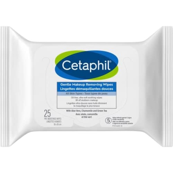 Cetaphil Gentle Makeup Removing Wipes with Aloe Vera, Chamomile and Green Tea - Fragrance-Free, Non-Irritating, Paraben-Free - For all skin types, 25-Count