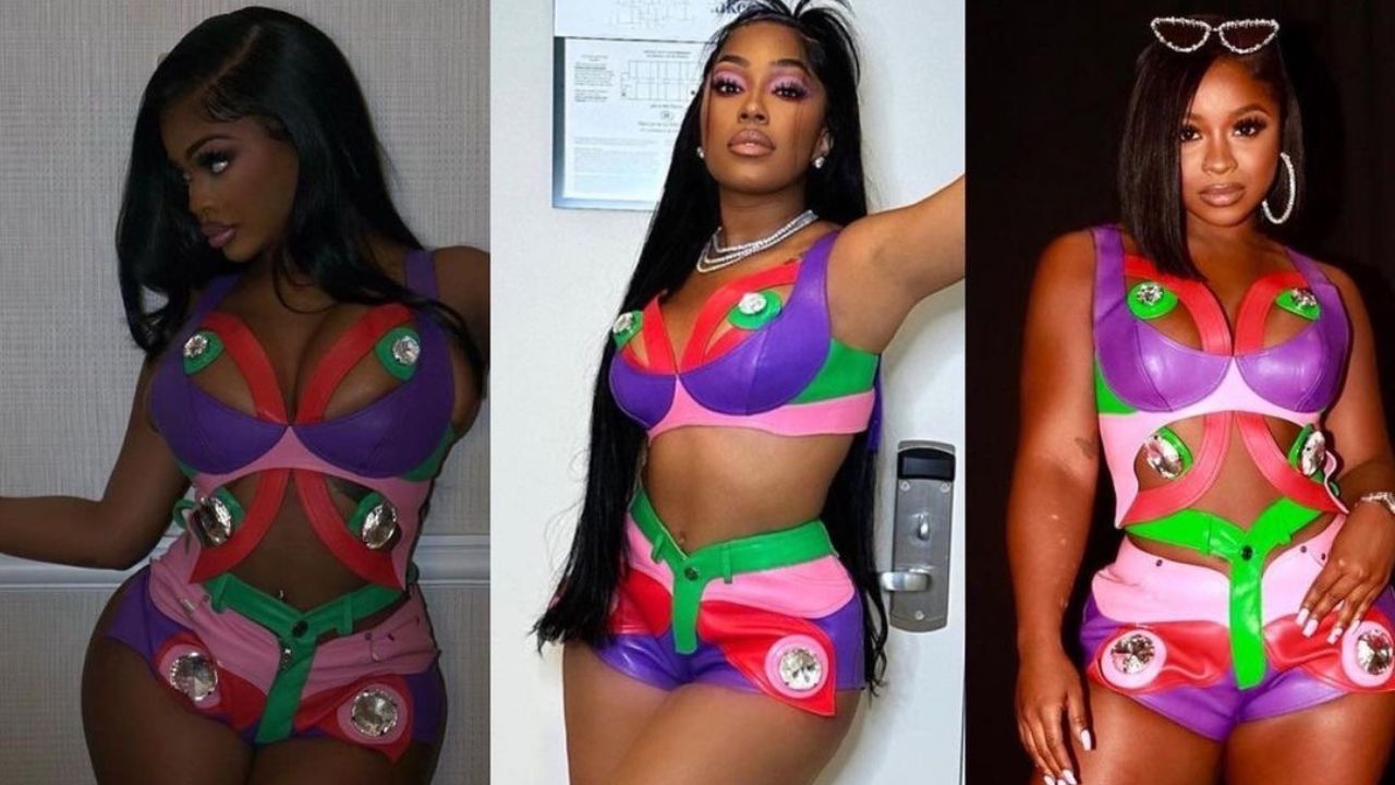 City Girls and Reginae Carter Were all Spotted in a Multicolor AREA Butterfly Top and Shorts Set