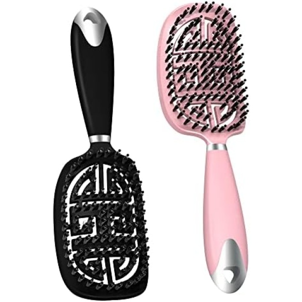 Cycleacc 2Pcs Hair Brush,Wet Hair Brush for Women,Men,Detangling Hair Brush with Ventilated Design,Ergonomic Handle for Tangled and Uncontrolled Hair(Black+Pink) (Black+Pink)