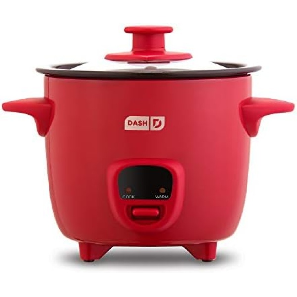 Dash DRCM200GBRD04 Mini Rice Cooker Steamer with Removable Nonstick Pot, Keep Warm Function and Recipe Guide -, 2 Cups, Great for Soups, Stews, Grains and Oatmeal -, Red