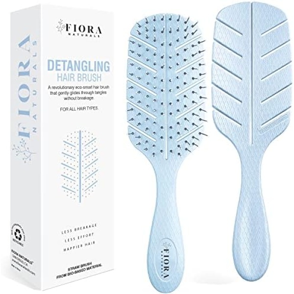 Detangler Brush by Fiora Naturals - 100% Bio-Friendly Detangling brush w/Ultra-Soft Bristles - Glide Through Tangles with Ease - For Curly, Straight, Black Natural, Women, Men, Kids - Dry and Wet Hair