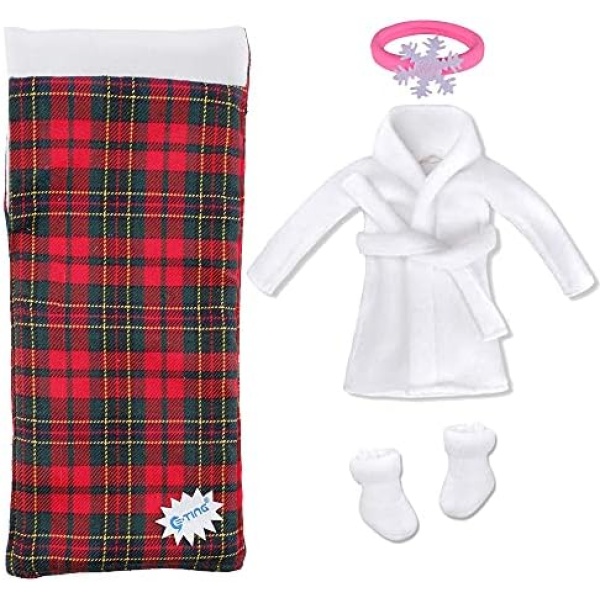 E-TING Santa Clothing Bathrobe Christmas Accessories for elf Doll (White Bathrobe with Sleeping Bag)