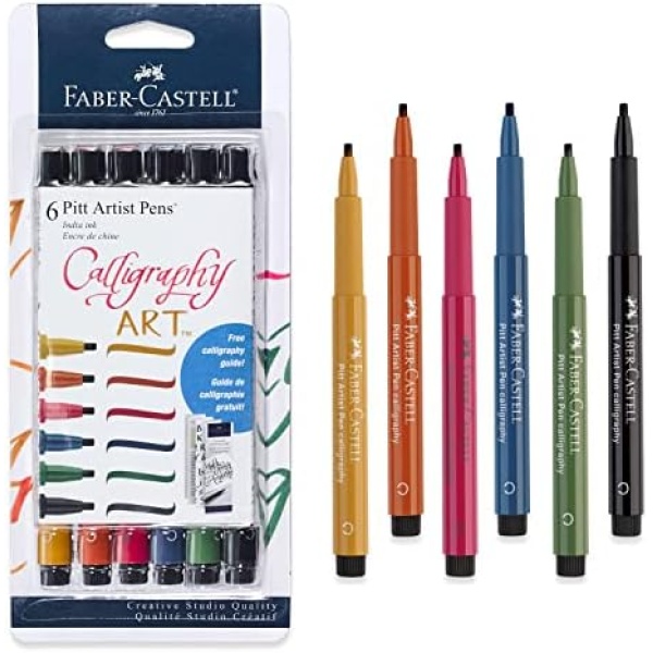 Faber-Castell Calligraphy Pitt Artist Pen Set - 6 Multi Colored Calligraphy Pens