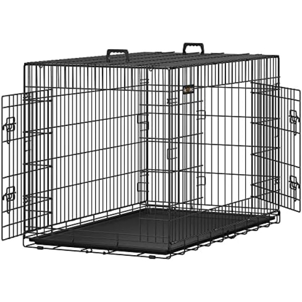 Feandrea Dog Crate, 48-Inch Foldable Dog Kennel with 2 Doors, Removable Tray, Metal Dog Cage, XXL, Black UPPD48H