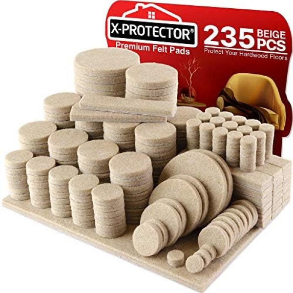 Felt Pads X-PROTECTOR - Giant 235 Pack Premium Furniture Pads. Huge Quantity Felt Furniture Pads Wood Floor Protectors for Furniture Feet – Best Hardwood Floor Protectors. Protect Your Wood Floors!…