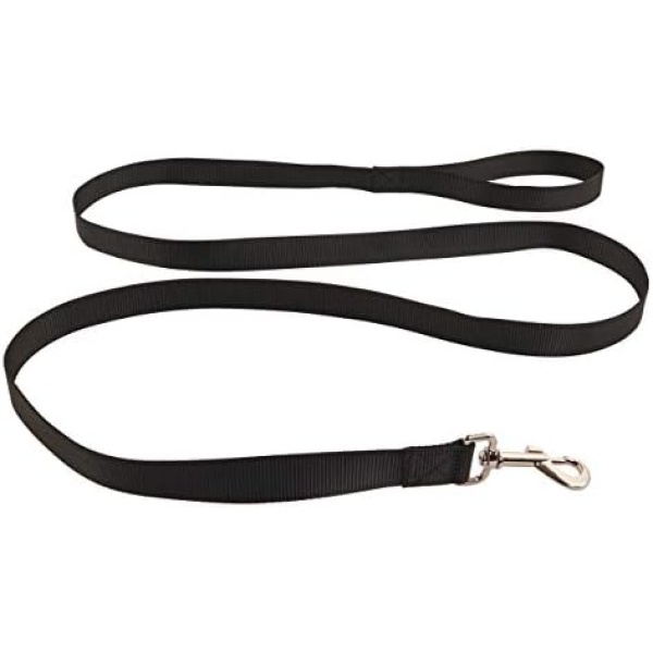 Flat Dog Leash, Strong and Durable, Soft, Comfortable Nylon Fabric, for Small, Medium and Large Dogs, Attaches to Pet Collar (Black, 6 Foot)