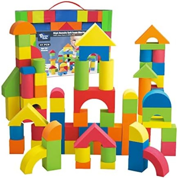 Foam Blocks for Toddlers 2-4, 41 Pieces EVA Soft Stacking Building Blocks Toy Set, Early Learning Construction Toys & Gifts for Kids, Boys & Girls 18+ Months