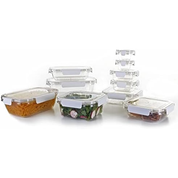 Food Storage Containers Set - Airtight Plastic Containers with Easy Snap Lids (10 Pack) - Tupperware - Leak Proof Kitchen & Pantry Organization - BPA Free - Dishwasher Safe - Meal Prep Containers - 10 Containers & 10 Lids & 2 Dividers - SNAPLOCK