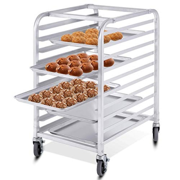 Giantex 10 Tier Aluminum Bakery Rack Home Commercial Kitchen Bun Pan Sheet Rack Mobile Sheet Pan Racking Trolley Storage Cooling Rack w/ Lockable Casters