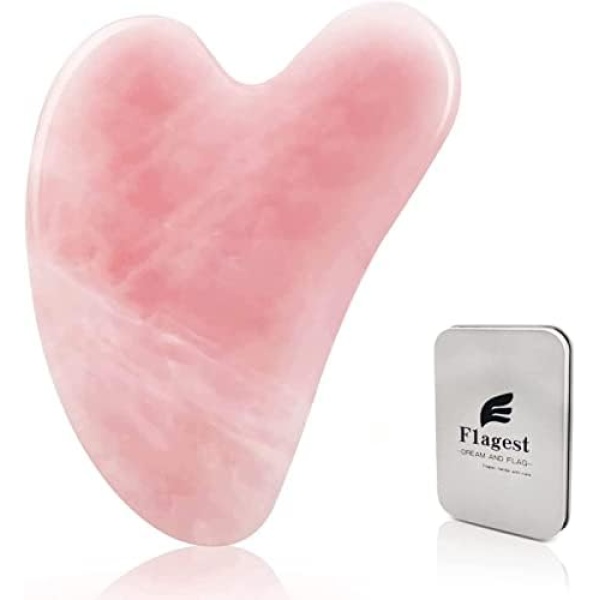 Gua Sha Rose Quartz Massage Tool, Facial Tool for Scraping and SPA Acupuncture Therapy, Heart Shape Rose Quartz Trigger Point Treatment on Face (Rose Quartz)