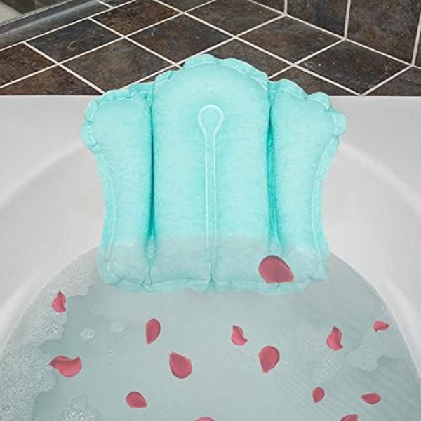 Inflatable Bath Pillow for Tub Large Pillows for Bath Terry Cloth Bath Pillow Neck Support Spa Pillow with Suction Cup for Bathtub Soft Comfortable Bath Cushion, Hot Tub(Blue)