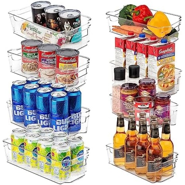 JINAMART Fridge Organizers and Storage Bins, Set of 8, Multipurpose Plastic Kitchen Storage Containers, BPA-Free Portable Stackable Refrigerator Cabinets, Ideal for Pantry, Countertops & Shelves