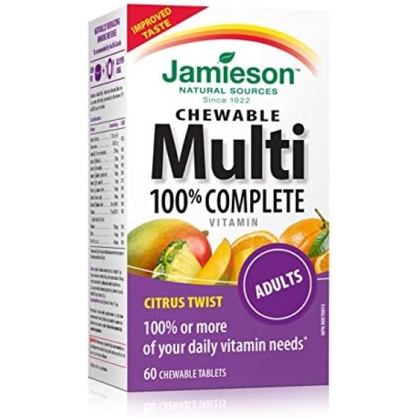 Jamieson 100 percent Complete Chewable Multivitamin for Adults - Citrus Twist Flavour , 60 Count (Pack of 1)