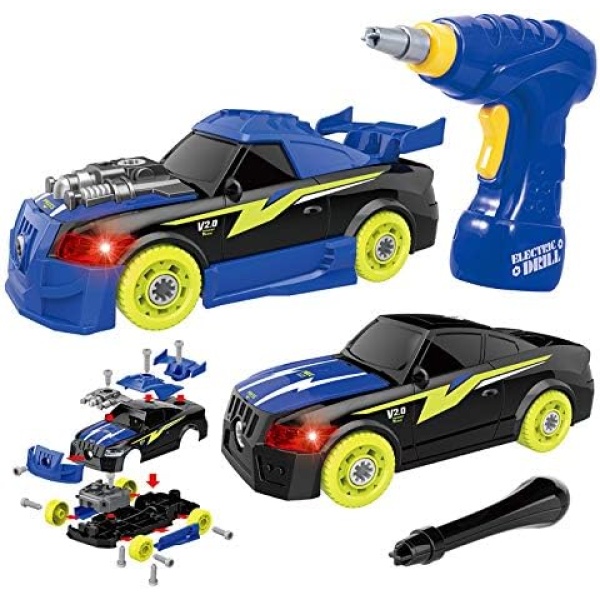 KaeKid Take Apart Racing Car Toys for Boys, Build Your Own Vehicle, STEM Building Construction Toys Car with Electric Drill Tool, Lights & Sounds, Birthday Christmas Educational Gifts for 3 4 5 6 Year Old Boys Girls Children Kids