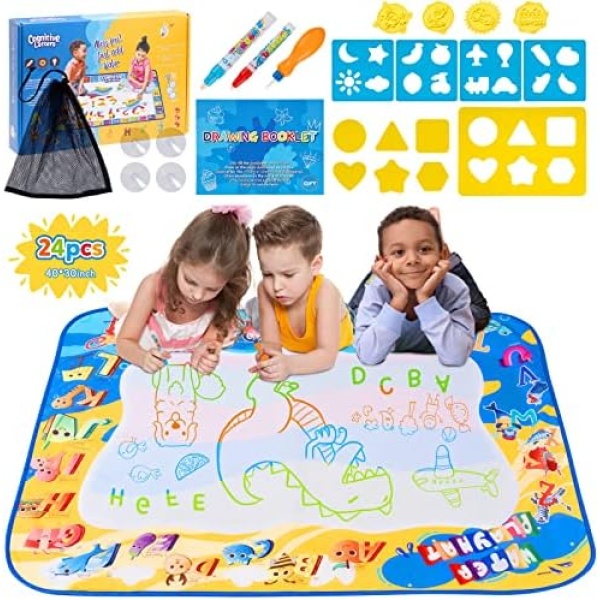 Kidpolis Water Doodle Mat 40 x 32 Inches Large Aqua Coloring Mat mess Free Coloring Activity Pad Educational Travel Toys Gifts for 2 3 4 5 6 7 Year Old Kids Toddlers Boys Girls (My ABC)