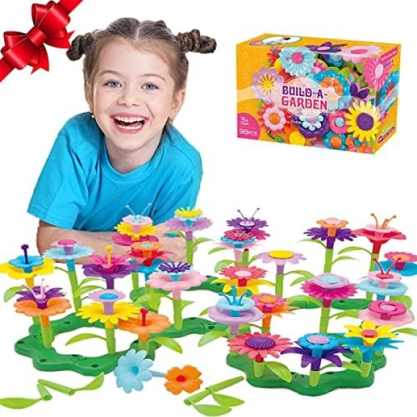 Kunmark Flower Building Toy Set, Garden Building Blocks Playset for Girls Boys, Educational Kids STEM Toys Creative - Stacking Game for Toddlers playset (98PCS)