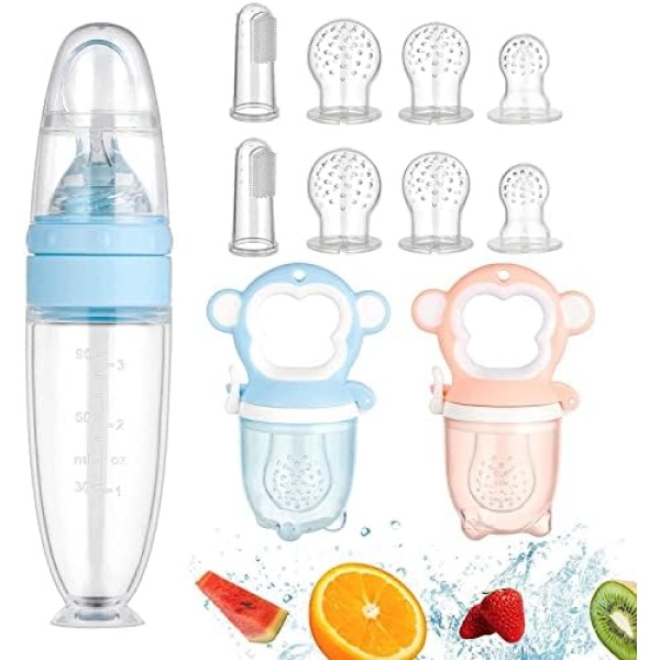 LEADSTAR Baby Fruit Feeder Fresh Food Feeder, Infant Fruit Pacifier Teething Toy Teether, Includes 3 Different Sized Silicone Pouches for Newborn