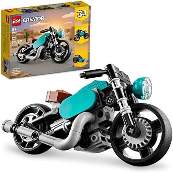 LEGO Creator 3-in-1 Vintage Motorcycle Set 31135 - Classic Motorcycle Toy to Street Bike to Dragster Car, Vehicle Building Toys, Great Gift for Boys, Girls, and Kids 8 Years Old and Up