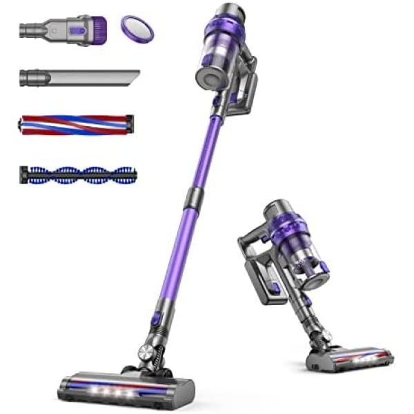 Laresar Cordless Vacuum Cleaner, 30 Kpa Powerful Stick Vacuum, Lightweight Vacuum for Hard Floor Carpet Pet Hair, 30Mins, Rechargeable Battery, Purple (Elite 1)