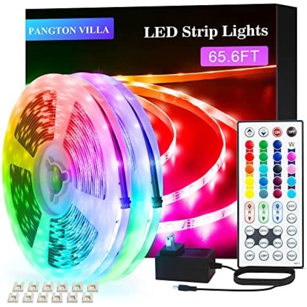 Led Lights Strip for Bedroom, 65.6ft RGB 5050 Led Lights for Bedroom, Room, Kitchen, Home Decor DIY Color Led Light Strip Kit with 44 Key Remote and Power Supply