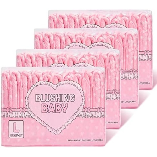 Littleforbig Printed Adult Brief Diapers 40 Pieces (4 Packs) - Blushing Baby(L)