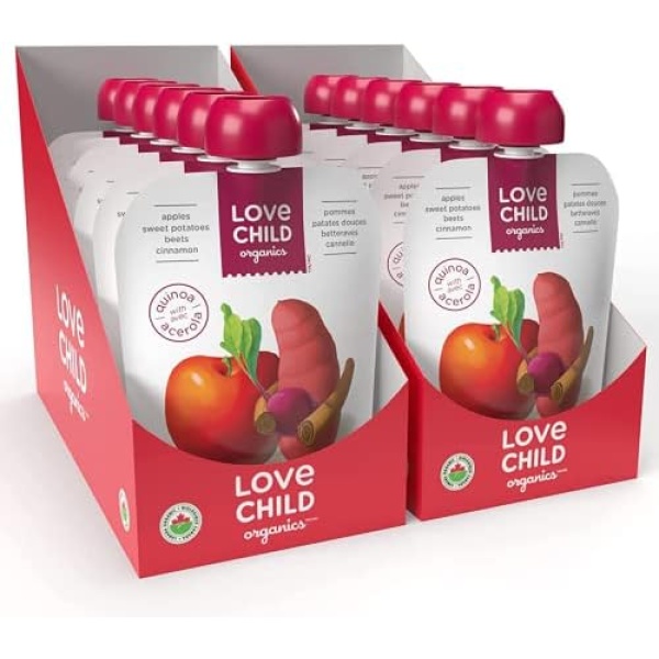 Love Child Organics Superblends, Apples, Sweet Potatoes, Beets, Cinnamon, Baby Food, 128 ml Pouch Puree (12 Pack), 6 months plus