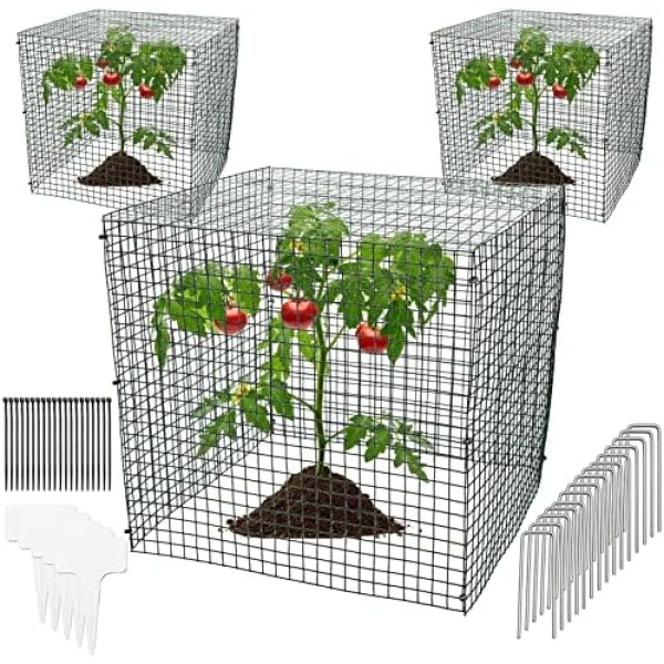 MOPALO 3 Pack of 12 x 12 inch Small Wire Plant Protectors - Wire Garden Plant Cages with Top Cover for Outdoor Plant, Vegetable, and Shrub Protection