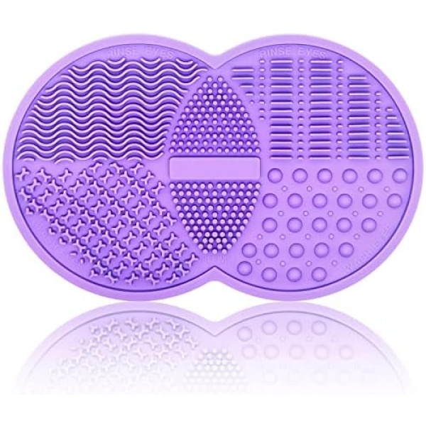 Makeup Brush Cleaning Mat, Silicone Makeup Brush Scrubber, Makeup Brush Cleaner Pad, Cosmetic Brush Cleaner, Brush Cleaning Pad, Suitable for Makeup Brush, Makeup Sponge, Powder Puff (Purple)