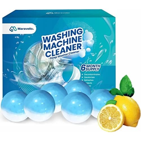 Maravello Washing Machine Cleaner, Deep Cleaning And Deodorize, Professional Powder Detergent For All Washer Machines Including HE Front Loader & Top Load (Lemon, 6 Tablets)