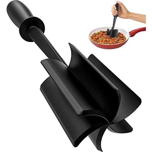 Meat Chopper, Ground Beef Masher with 5-Blade Head, Versatile High-Temp Heat-Resistant Hamburger Masher, Nylon Non-Stick Meat Masher, Kitchen Aid (Black)