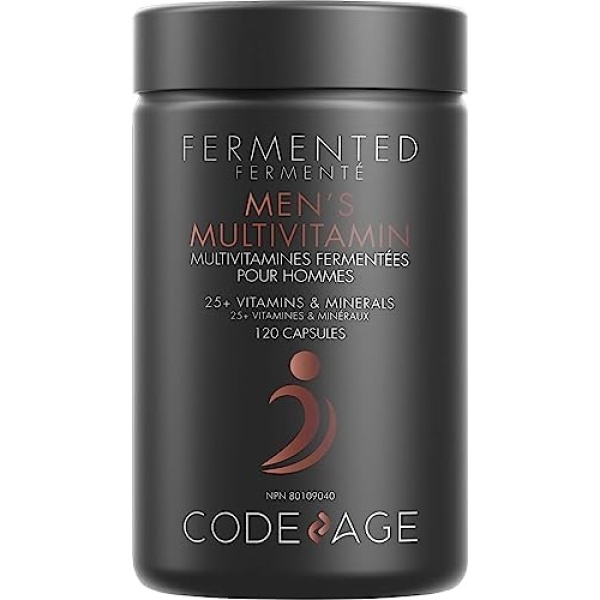 Men’s Daily Multivitamin, 25+ Vitamins & Minerals, Fermented, Organic Whole Foods, Probiotics Supplement - Vitamin A, Vitamin B, Vitamins C, D, E & K, Omega 3, Zinc - Vegan - 120 Capsules