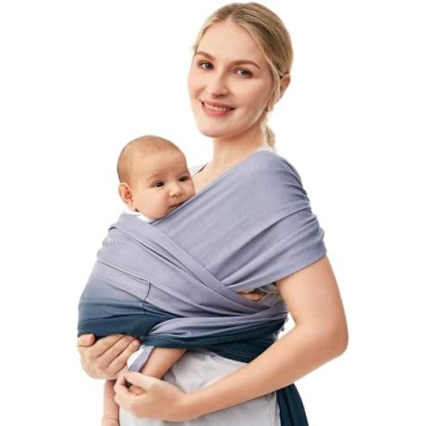 Momcozy Baby Wrap Carrier Slings, Infant Carrier Slings for Newborn up to 50 lbs, Baby Wrap Adjustable for Adult Fits Sizes XXS-XXL,Easy to Wear Baby Carriers,Ergonomic Front Facing/Back,Gradient Blue