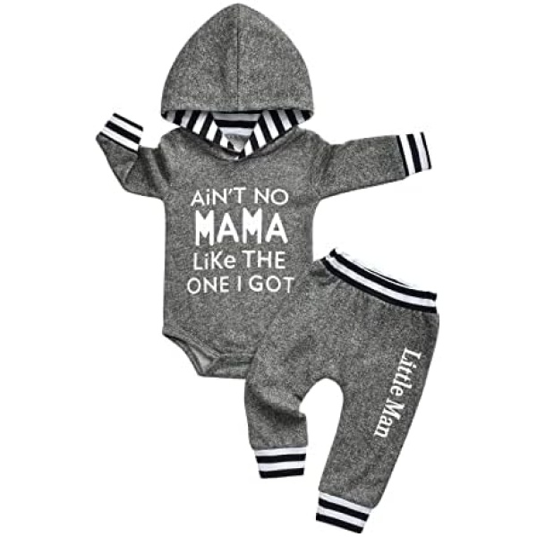 Newborn Baby Boys Clothes Infant Long Sleeve Hooded Romper Pants 2PCS Outfits Set