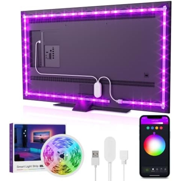 OHMAX Smart LED Light Strip, 9.6ft TV Backlight WiFi Works with Alexa & Google Assistant, App Control, Music Sync 16 Million RGB Color Changing Dimmable, Home Light Decor, WiFi 2.4Ghz