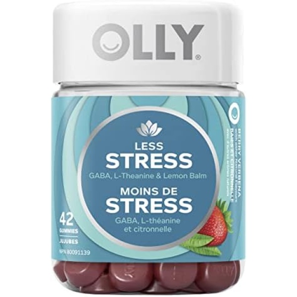 OLLY Less Stress Gummy Supplement with no artificial flavours or colours Berry Verbena helps to temporarily promote relaxation 21 day supply 42 gummies